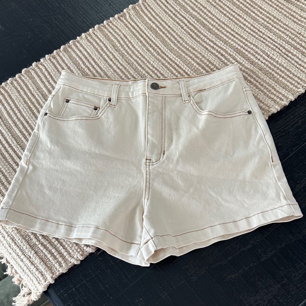 Guess Cream High-Rise Denim Shorts